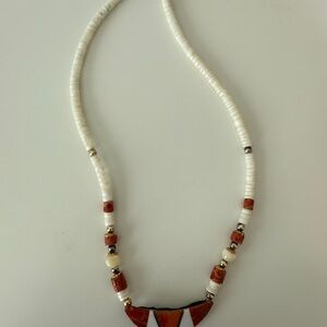 Elegant White and Brown Beaded Necklace